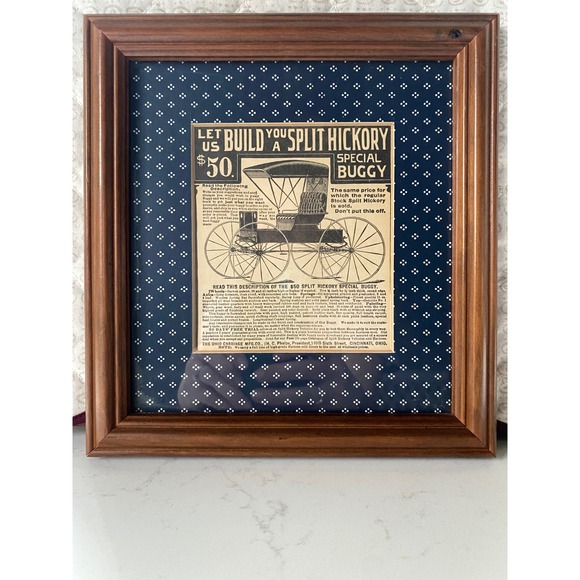 Vintage Split Hickory Buggy Advertisement Framed Artwork